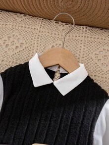 Emery Rose Kids Emery Rose Kids 女童可爱撞色二合一长袖连衣裙，秋冬款 - 黑與白 - 查看 7
