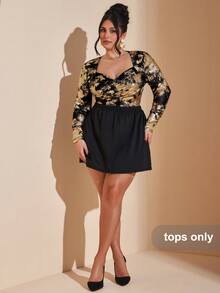 SHEIN BAE Áo liền thân ren đen cỡ lớn dành cho nữ, thích hợp cho mùa Thu/Đông. - màu đen - Xem 6
