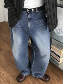 DAZY Quần jeans nam dáng rộng, chất liệu denim bạc màu, có túi, thích hợp cho mùa xuân. - Màu xanh lam - Xem 6