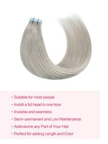 Tape In Hair Extensions 100% Remy Human Hair 12-24inches Silver Grey Color Straight Seamless Skin Weft Tape Hair Extensions 50g/Pack Tape In Hair Tape Ins Hair Extensions Halloween Costumes - SSilver - View 4