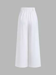 Sweetra Quần ống rộng cạp cao, dáng suông, màu trơn mới, kiểu dáng thanh lịch, thích hợp mặc đi làm cho nữ, mùa xuân/thu. - trắng - Xem 2