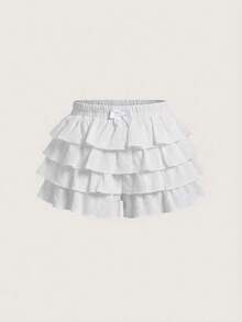 SHEIN Baby Girl Woven Solid Color Ruffle Hem Casual Skirt, Baby Girl Ruffle Shorts - White - View 2