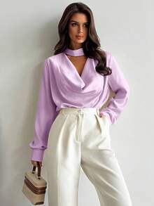 Firerie Áo sơ mi nữ tay dài bằng vải poplin thanh lịch, tinh tế, lấy cảm hứng từ phong cách cổ điển, tối giản, thích hợp cho ngày lễ tình nhân mùa xuân/hè. - Màu tím  Violet - Xem 3