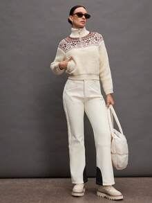 Activina Women's Geometric Jacquard Drop Shoulder Zip-Up Half Placket Sweater