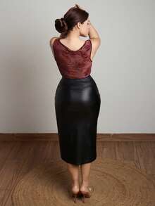 Lupita Cardoza Damen Herbst Mode Plissee Schlitz Bodycon Rock - Schwarz - Übersicht 2
