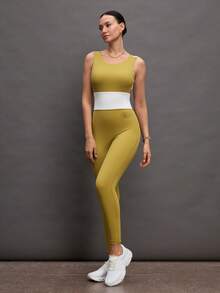 Activina Women's Letter Print Casual Everyday Fitness Yoga Sports Jumpsuit Ralphlauren  Knitted Fabric - Mustard Yellow - View 4