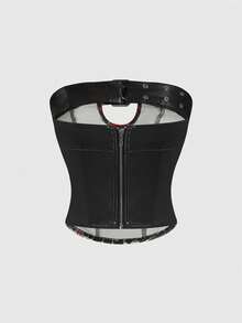 ROMWE Avant Áo ống nữ phong cách retro biker cá tính, gợi cảm với họa tiết xe máy và khóa cài trang trí. - màu đen - Xem 2