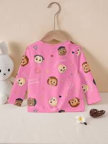 CoComelon X SHEIN Baby Girl Cute Cartoon Portrait Pattern Round Neck Long Sleeve T-Shirt, Spring - White - View 2