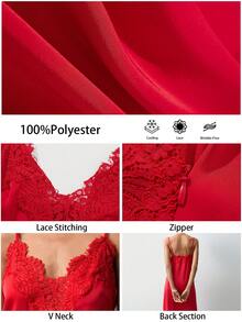 Maija 女士时尚性感蕾丝拼接吊带连衣裙 女士红色连衣裙 红色婚礼宾客礼服 红色蕾丝上衣 - 紅色 - 查看 2