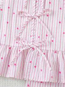 SHEIN LMoss Kids 少女格子系带蝴蝶结无袖衬衫和阔腿裤两件套 - 粉色 - 查看 7