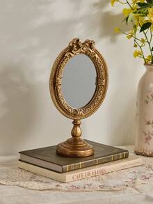 Cirelle Vintage Carved Table Mirror - European Style Desktop Decor For Dressing Table & Photo Prop