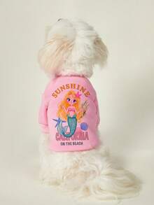 PETSIN 1 Piece Cute Mermaid Seagrass Starfish Letter Printed Pet Pink Autumn And Winter Thick Warm Casual Style Pet Clothes - Pink - View 5