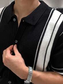 DAZY Men's Black, Brown, White Striped Knit Sweater, Spring/Summer - Black and White - View 7