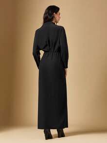 Briarwyn 新款女士纯色翻领斜襟长袖休闲衬衫裙，女士休闲衬衫裙，黑色衬衫裙，女士休闲连衣裙，复古风格，女士夏季连衣裙，夏季穿搭，夏季度假穿搭，女士春季穿搭，情人节，优雅派对礼服，休闲长裙 - 黑色 - 查看 7