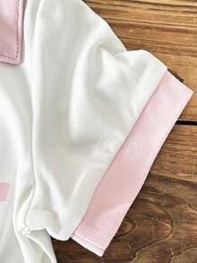 Souflis Souflis 2pcs Baby Girl Pink Summer Cute Back-To-School Outfit,Newborn 0-3 Years Old Casual Sporty V-Neck Polo Collar Short Sleeve Tee Shirt And Pleated Skirt - Pink - View 7