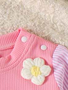 Souflis Souflis Spring Baby Girl Pink Round Neck Long Flare Sleeve Top And Long Pants Set With Plant Pattern And Ruffles - Pink - View 5