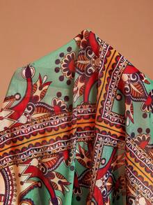 JIAN LASALA All-Over Print Boat Neck Layered Ruffled Sleeves Sheer Mesh Top Women Vacation Casual Boho Tops Beach Wedding Guest - Multicolor - View 7