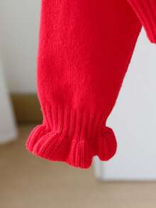 SHEIN Playful Pals Girls Handmade Bow Knitted Sweater Cardigan, Autumn/Winter - Red - View 7