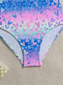 Tween Girls One-Pieces Swimsuit, Casual Vacation, Blue, Iridescent Gradient Heart Print, Long-Sleeved, Sun Protection Set  ,Tween Rashguard Swimsuit Tween Girl Rash Guard Long Sleeve Swimsuit Girl Tween Swimsuit Rashguard Teen Girl Swim Rash Guard Tween Long Sleeve Rashguard Tween Girl Swim Rash Guard - Multicolor - View 6