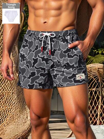 Manfinity VDAYZ Men's Camouflage Casual Elastic Waist Pocket Beach Shorts