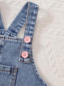 Genkimix Kids Girls' Blue Back-To-School Washed Loose Denim Pinafore Dress,Multi-Color Heart Embroidery,Soft Cotton Denim Casual Dress For Spring & Autumn Outing - Medium Wash - View 5