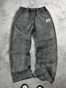 Manfinity ZONE917 Loose Fit Distressed Cement Gray Graphic Print Straight Leg Fleece Sweatpants Best Style 1979 Sweatpants - Multicolor - View 5