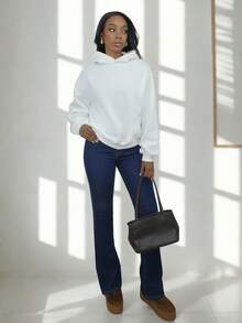 Yess Loren Oversized Hoodie Relaxed Fit Dropped Shoulder Sweatshirt Back To School Autumn Winter Cosy Fall Christmas Cute Casual Everyday Y2K Streetwear Capsule Wardrobe White Christmas - White - View 1