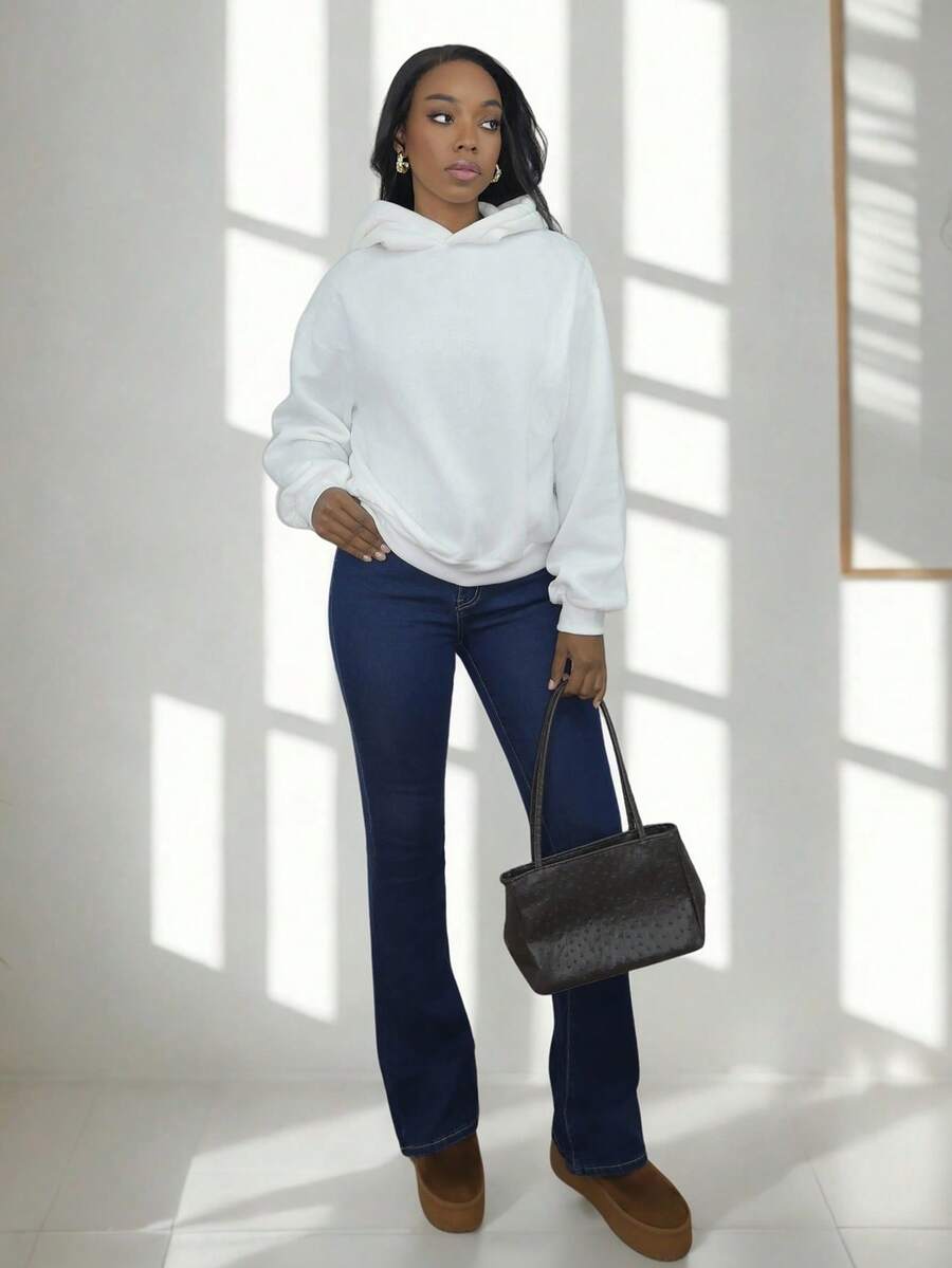 Yess Loren Oversized Hoodie Relaxed Fit Dropped Shoulder Sweatshirt Back To School Autumn Winter Cosy Fall Christmas Cute Casual Everyday Y2K Streetwear Capsule Wardrobe White Christmas - White - View 1