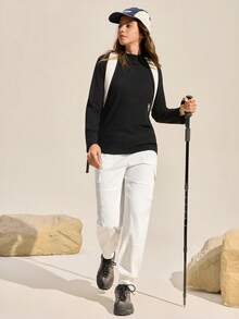 Exploreva 260g Soft Fleece Casual Solid Color Sweatshirt For Women - Black - View 5