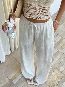 Sunnyshic Women's Elegant Versatile Elastic Waist Casual Striped Wide Leg Pants, Spring/Summer - Multicolor - View 4