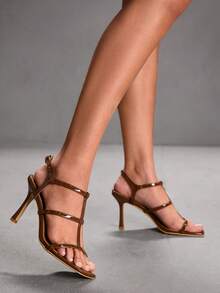 CUCCOO SZL Women's Square Toe Buckle Design Fashion High Heel Sandals For Daily Wear Valentine's Day - Brown - View 5