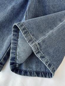 SHEIN LMoss Kids 2pcs Baby Girls Denim Ruffle Trim Vest And Loose Pants Set, Blue - Light Wash - View 6