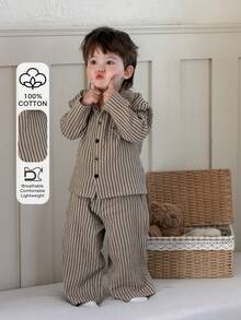 DAZY 2pcs Toddler Boys' Casual Striped Shirt Top And Pants Loungewear Set