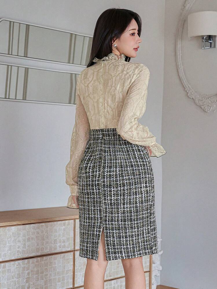 Women's Elegant Fitted Long Sleeve Stand Collar Flare Sleeve Dress Sundress
