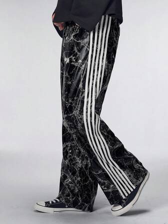 Street Life Pantalones casuales anchos de hombre con tiras de cuero sintético PU y cinturón