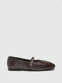 CUCCOO BIZCHIC Zapatos planos de moda casual con diseño de hebilla para callos de maíz para mujer - Marrón Chocolate - Ver 8