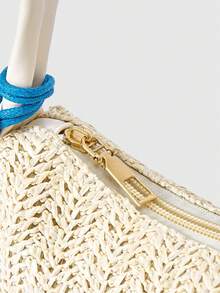 ROMWE Fairycore 一套花卉钩编沙滩手提包及配件，时尚个性化沙滩度假风女士单肩包（包含1个包和1套配件） - 米色單肩包藍色貝殼 - 查看 5