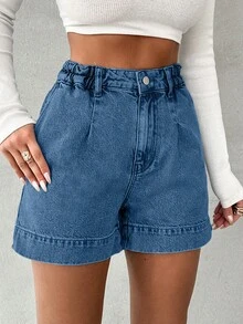 EURMUSE 100%Cotton Ladies Solid Color Simple Denim Shorts,Summer Daily - Dark Wash - View 6