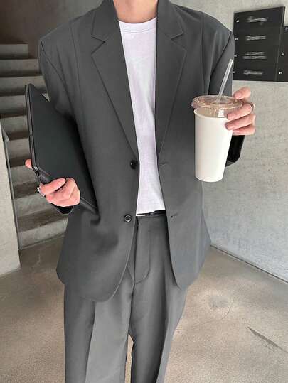 DAZY ชุดเสื้อสูทสีเทาเข้มและกางเกงสำหรับผู้ชาย, ฤดูใบไม้ผลิ/ใบไม้ร่วง