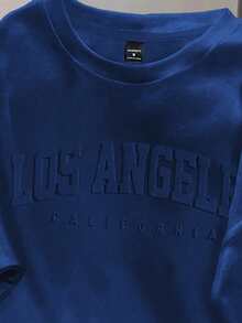 Manfinity Joysei Letter Embossed Navy Blue Slim Fit Men's T-Shirt - Navy Blue - View 2