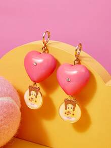 LOONEY TUNES X SHEIN 1 Pair Fashion Zinc Alloy Cartoon Heart Shaped Acrylic Rhinestone Stud Earrings, Simple & Cute, Elegant & Niche, Suitable For Party, Concert, Festival - Pink - View 1