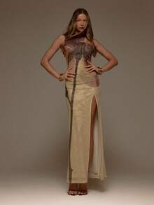 MUSERA High Neck Floral Print Mesh Fitted Sleeveless Maxi Dress Valentines Sexy Cute Party Romantic Night Out Occasion  Vacation - Multicolor - View 3