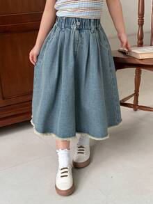 DAZY Young Girls Washed Korean Style Casual Versatile Fresh Summer Denim Mini Skirt
