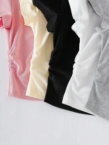 Sparklyn Set da 5 magliette casual a maniche corte con arricciatura in vita, adatte per ragazze pre-adolescenti, versatili per primavera/estate - Multicolore - Visualizzare 5