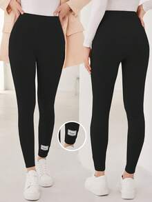 Mulvari Leggings con diseño de parche tejido de canalé - Negro - Ver 1