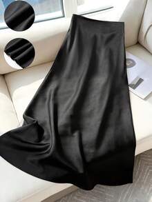 SHEIN Teen Girls BAE High Waist Solid Midi Skirt - Black - View 4