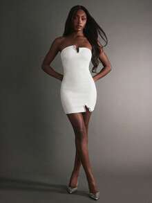 Hauture Women's Sexy Night Out Glam With Rhinestone Detail Mini Dress - White - View 2