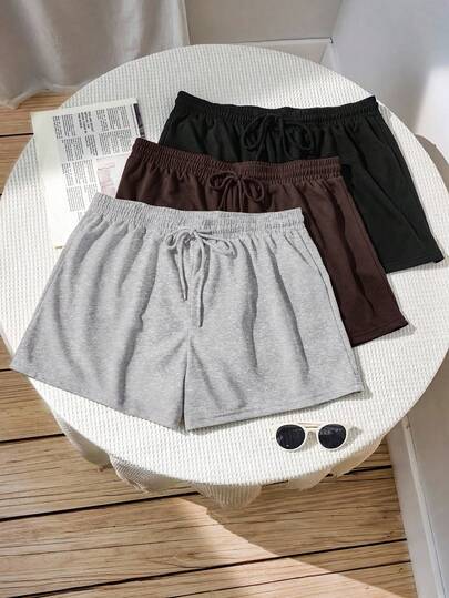 SHEIN EZwear Pantalones cortos de verano de talla grande, unicolor, con cordón en la cintura