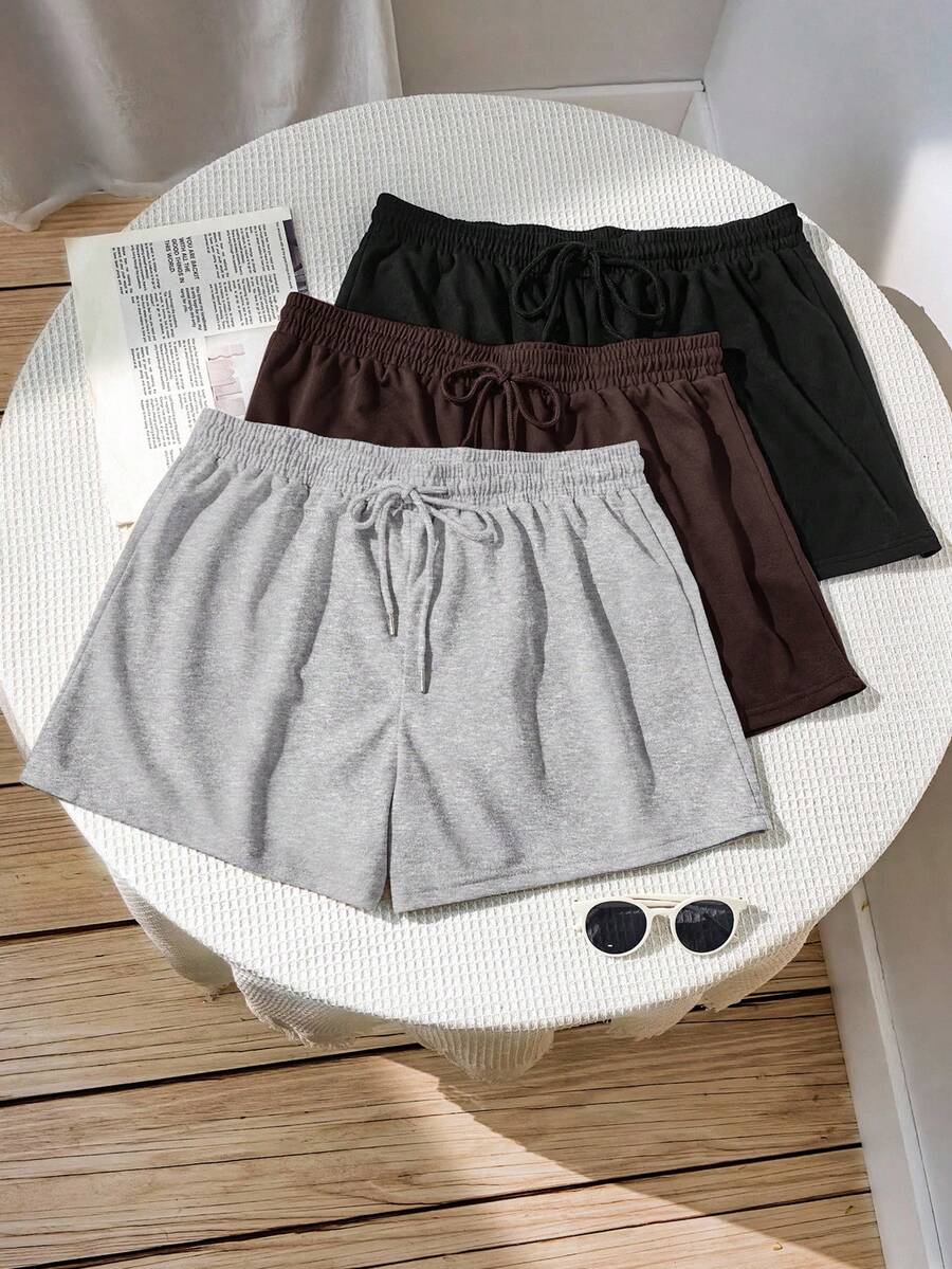 SHEIN EZwear Quần short cạp chun màu trơn dáng rộng, thích hợp mặc mùa hè. - Nhiều màu - Xem 1