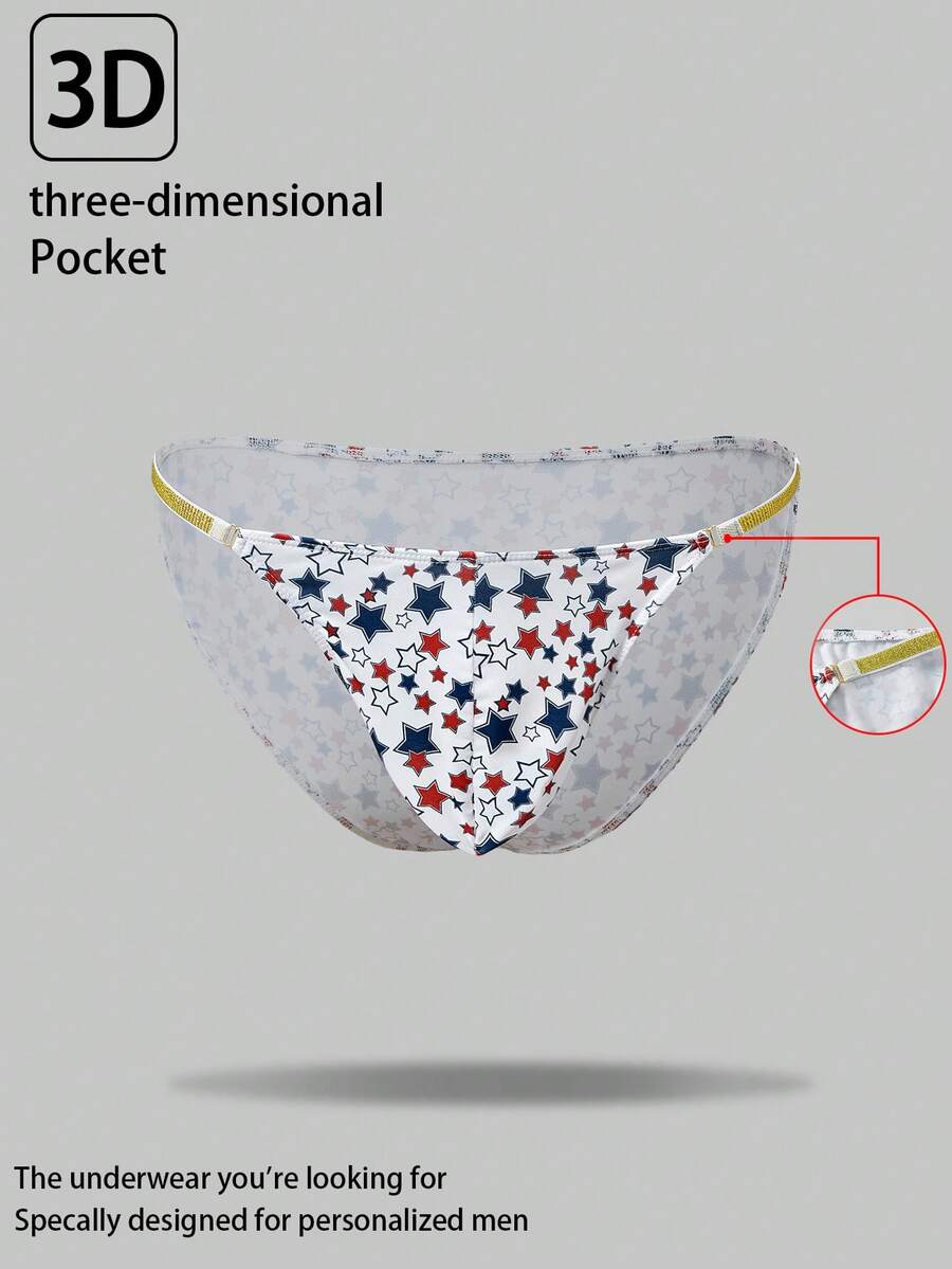 男士趣味星形印花金属饰边三角裤